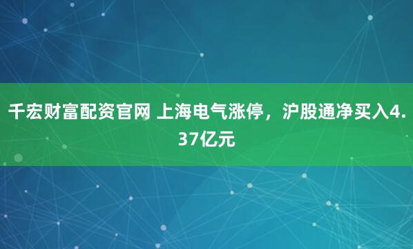 千宏财富配资官网 上海电气涨停，沪股通净买入4.37亿元